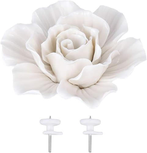 VORCOOL Decoración de pared floral de cerámica 3D para colgar en la pared, adorno de rosa para colgar en la pared, arte de fondo para sala de estar, VORCOOL Decoración de pared floral de cerámica 3D para colgar en la pared, adorno de rosa para colgar en la pared, arte de fondo para sala de estar,