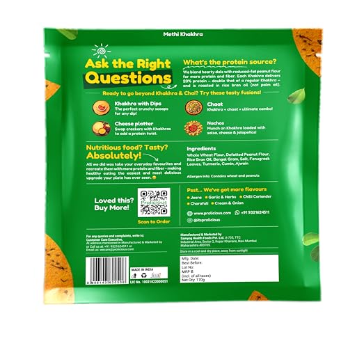 Image of Prolicious Jain Khakhra Combo Pack | Crispy Healthy Khakhra Snacks | High Protein & Fibre-Rich Indian Snack | No Onion No Garlic | Anytime Tea-Time Snack (Pack of 4, 170g each)