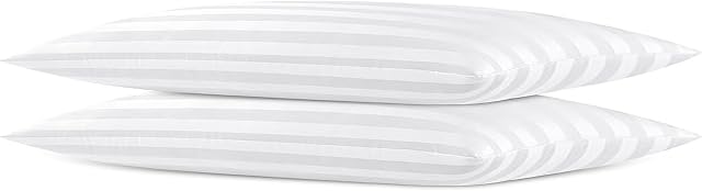 Thin Flat Soft Low Pillows Queen Size Set of 2, Down Alternative Filled Bed Pillows for Side Back and Stomach Sleepers 20x30