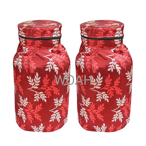 Image of Woah Cotton DustProof and Dustproof LPG Gas Cylinder Cover| Top Design Stain| Dust| DustProof PVC LPG Gas Cylinder Cover, Polyester Gas Tank Cover Fits StandardG (Pack of 2, Red Leaf)