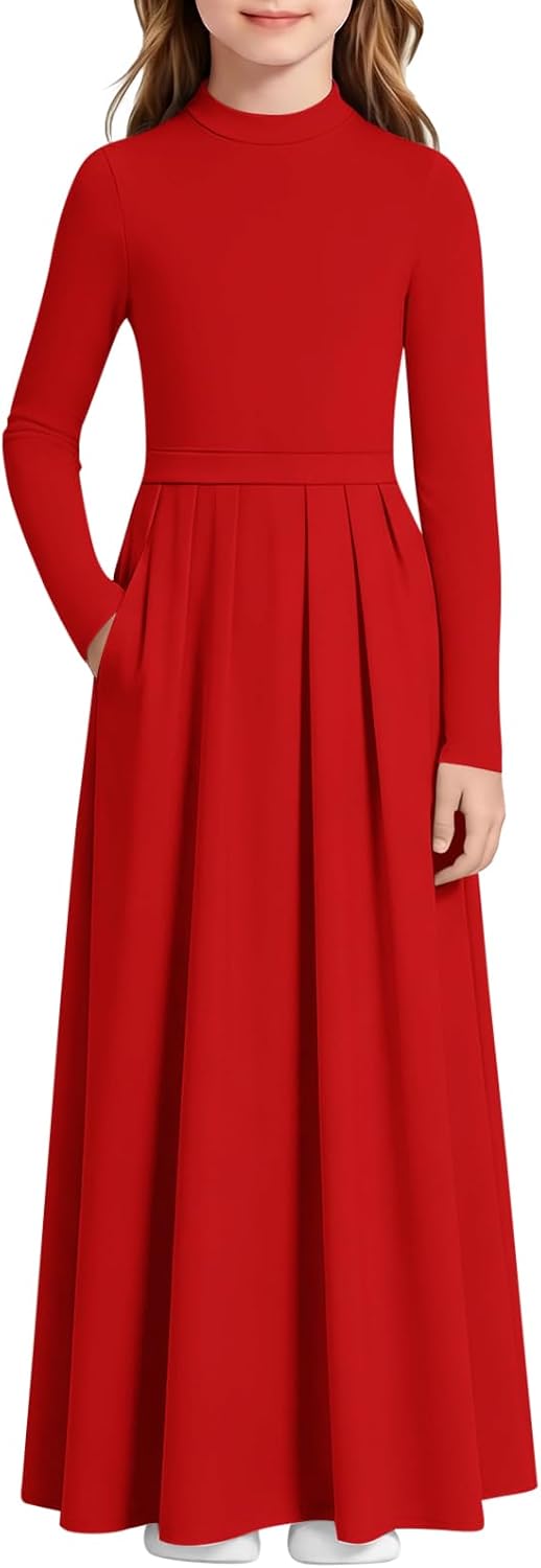 Haloumoning Girls Long Sleeve Maxi Dress Fall Casual Dresses with Pockets