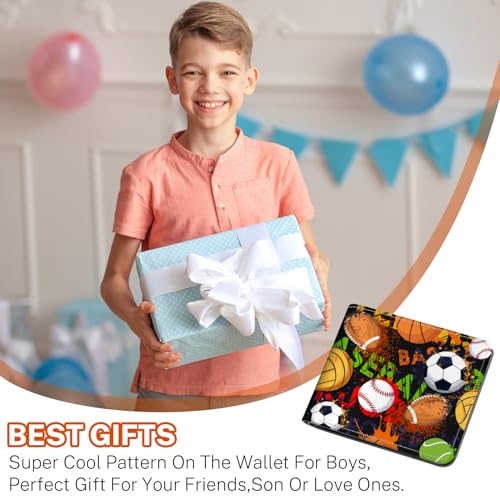 Image of Boys Wallet for Kids, Teen Boy Balls Wallets 9-12 8-10 8-12, Cool Novelty Leather Bifold Rfid Blocking Purse Coin Pocket Zipper Id Window for Children Men Male Youth Guys Birthday Gifts