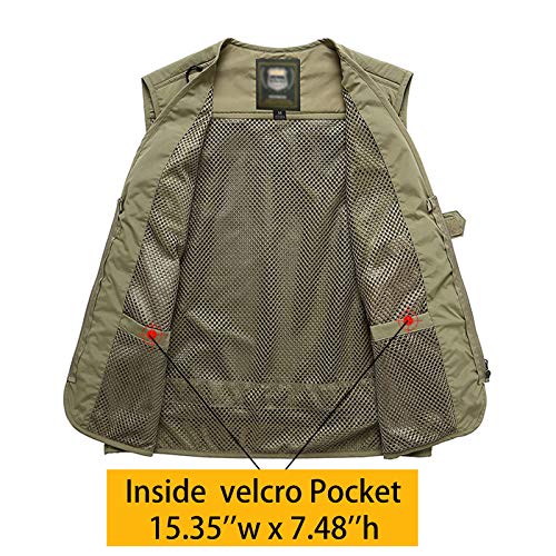 Flygo Men's Multi-Pockets Outdoor Quick Dry Mesh Fishing Safari Photo Vest Waistcoat Jackets (Medium, Army Green) #TOP2