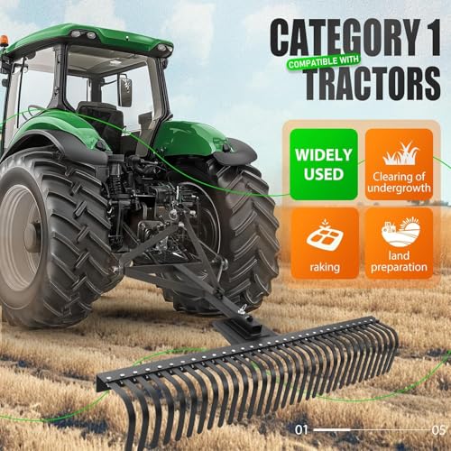 Image of KUAFU 60 inch 3 Point Landscape Rake Rotation Compatible with Category 1