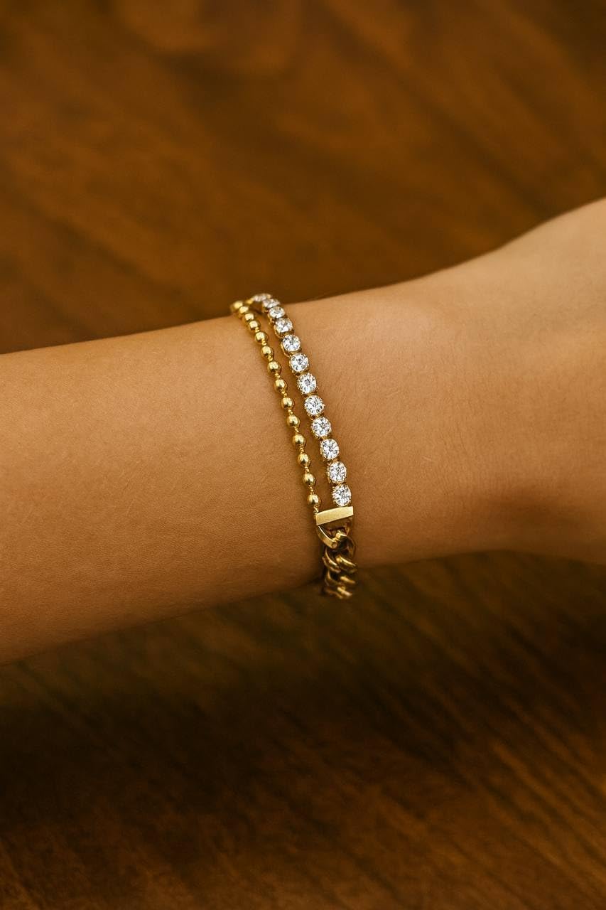 18K Gold Plated Chain Bracelet for Women – Adjustable Layered Link Bracelet in Stainless Steel with Zircon Crystals – Dainty Chunky Gold Jewelry – Fashion Accessories Gift for Her, Wife, Mom - Image 2