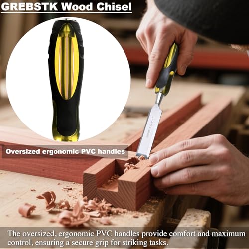Image of GREBSTK 4-Piece Ultra-Sharp Wood Chisel Set, CR-V Steel Beveled Blades with Guards, Comfortable & Durable Handle, for Carving, DIY & Woodworking (1 /4 inch, 1 /2 inch, 3 /4 inch, 1 inch)