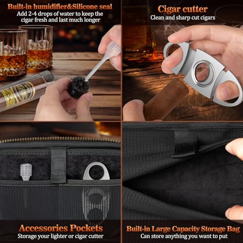 Travel Cigar Humidor Case Portable Travel Cigar Bag with 4 Cigar Tube, Leather Travel Cigar Case Include Cigar Cutter, Cigar Accessories Gift Set for Cigar lovers, Lighter not included - Image 5