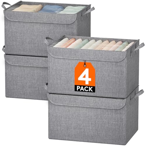Lifewit Aufbewahrungsboxen mit Transparentem Deckel, Kisten Aufbewahrung 4er Pack, Organizer Box, Aufbewahrung Kleiderschrank, Faltbox für Handtücher, Decken, Bücher, 41 X 30 X 26 cm