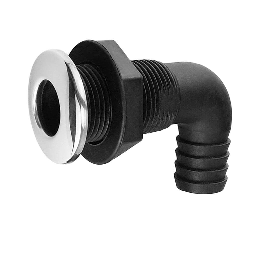 90 Degree 3/4'' Nylon Thru Hull Connector,Black Deck Drain with Stainless Steel Trim Cover, Hose Pipe Elbow Bilge Pump Drain Thru Hull Fitting