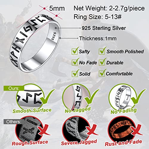 FaithHeart 925 Sterling Silver Rings for Women, Viking Runes Wedding Band Dainty Engagement Stacking Ring High Polish Non Tarnish Jewelry for Birthday Gift with Gift Box4