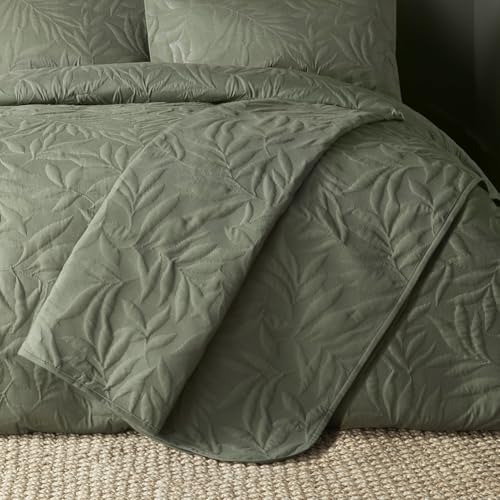 Couvre-lit matelassé anti-plis grand lit vert kaki - 2