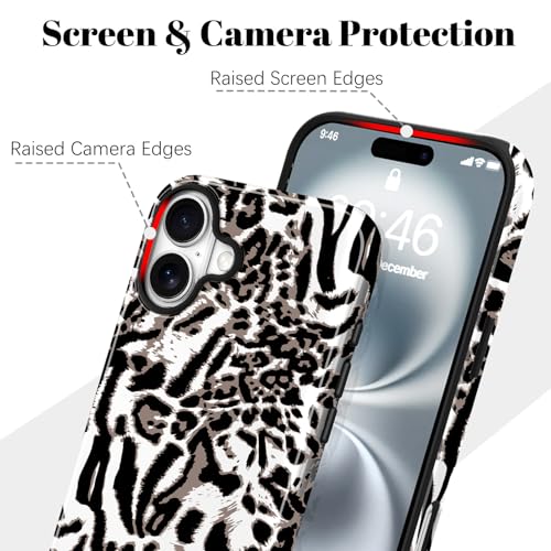 Image of Magnetic for iPhone 16 Case for Women Men, White Leopard | Cute Cheetah Pattern Design [Compatible with MagSafe] 2-Layer Hybrid Shockproof Glossy Protective Cover