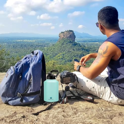 Image of 2 Liters Insulated Stainless Steel Water Bottle - 6 Hours Hot & Cold, Leakproof Thermos for Gym, Travel, and Office | Dishwasher Safe, Anti-Slip Base,Handle, (Cyan,2000ml)