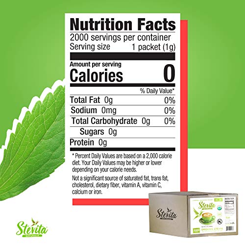 Stevita Organic Stevia - 2000 Packets - Stevia & Erythritol All-Natural Sweetener, No Calories - Usda Organic, Non-Gmo, Vegan, Keto, Paleo, Gluten Free - 2000 Servings #TOP1