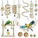 Allazone 13 Pz Juguetes para Pájaros, Escalera de Madera, Pájaros Juguetes con Campanas Que Cuelga la Perca Juguete para Pequeños y Medianos Loros de Aves