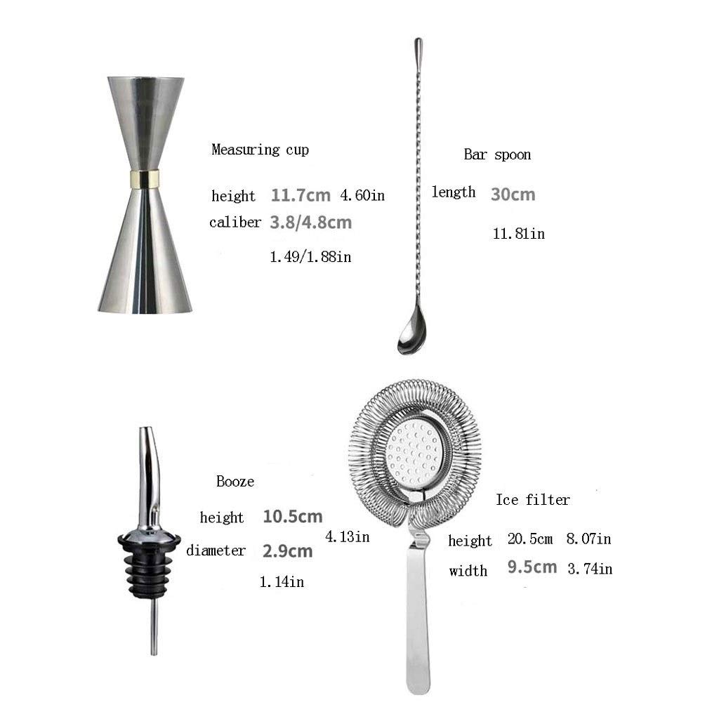 Kit Cocteleria Boston Shaker Set for Bartenders- Home Bar Set de accesorios, de acero inoxidable Kit de camarero con coctelera, coladores, aparejo, for cócteles Bar Accesorios Cocktail Bar del sistema