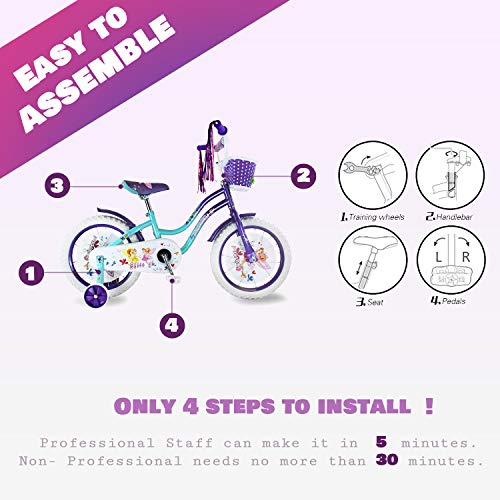 Micargi Ellie Baby Blue/Purple Kids Bike Boys Girls Freestyle Bicycle 16 Inch With Training Wheels, 20 Inch With Kickstand Child's Bike (Baby Blue/Purple, 16" Wheels With Training Wheels) #TOP4