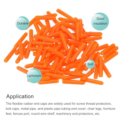 Image of MECCANIXITY 100pcs 2mm Rubber End Caps Cover PVC Vinyl Screw Thread Protector Round Wire Shelf Caps for Screw Bolt Pipe Fence Post, Orange