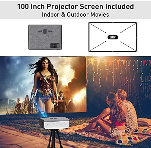 WiFi Bluetooth Projector, VILINICE Native 1080P HD Support 4K Video Projector with Screen, 9500 Lux 300" Display Outdoor Projector, Compatible with Laptop TV Stick Smartphone PS4