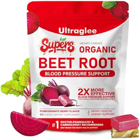 Beet Chews,Super-Beetsroot Heart, Nitric Oxide Support Soft Beets Heart Chews,Grape Seed Extract &Beet Root Powder Energy Supplement,60 (Pomegranate Berry Flavor)