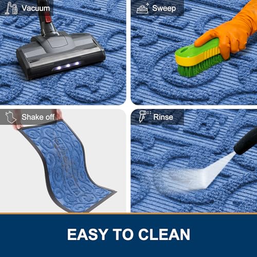 Image of Smiry Welcome Door Mat Outside Entrance, Heavy Duty Trap Dirt and Moisture Easy Clean Low Profile Patio Porch Indoor Outdoor Front Doormat for Entry, 35x23 Inch, Blue