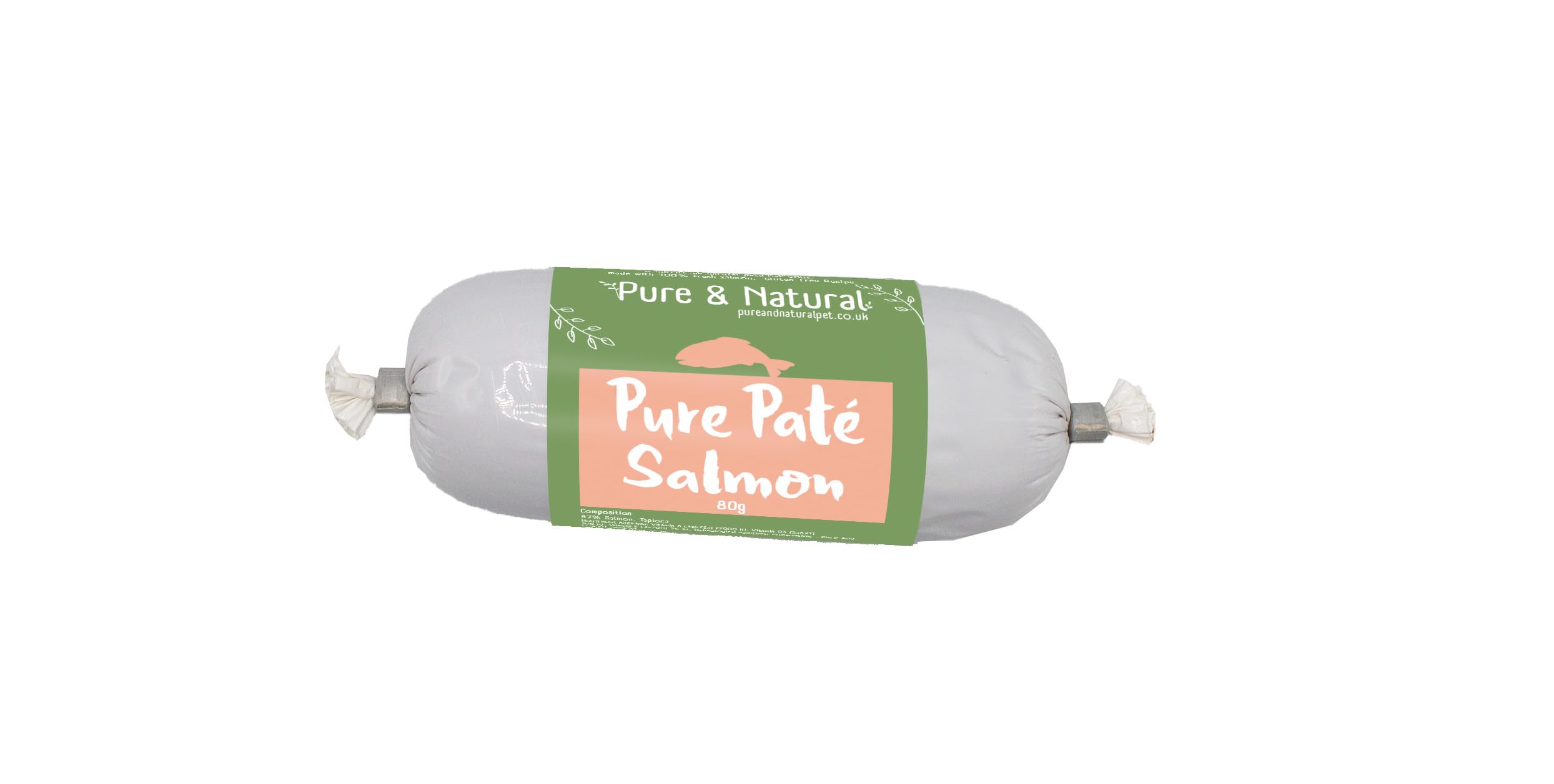 Pure & Natural Wet Dog Food Pate Chub Roll, 97% Salmon 80g - High Meat Content, Moist, Grain Free Dog Food for All Breeds