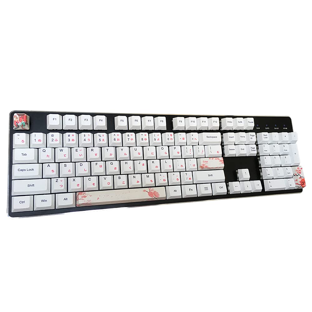 4 Keycap Set, Dye-subbed PBT OEM Keycaps, Spacebar Esc Enter Keys for DIY Cherry MX Gaming Mechanical Keyboard, Sakura