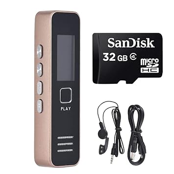 PKST Digital Voice Recorder with 32 GB Micro SD Card Included Professional Audio Recorder MP 3 Player TF Card Dictaphone Record Microphone Sound Recording Device (LCD 32GB)