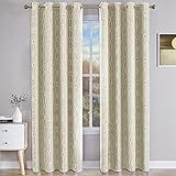 BUHUA Beige Blackout Curtain Panels, Geometric Foil Print Darkening Thermal Insulated Grommet Window Treatment (52 x 84 Inch, Beige, 2 Panels)
