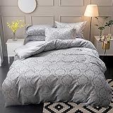 LAUSONHOUSE Jacquard Duvet Cover Set Queen Size, Classic Vintage Damask Jacquard Bedding Set(1 Duvet