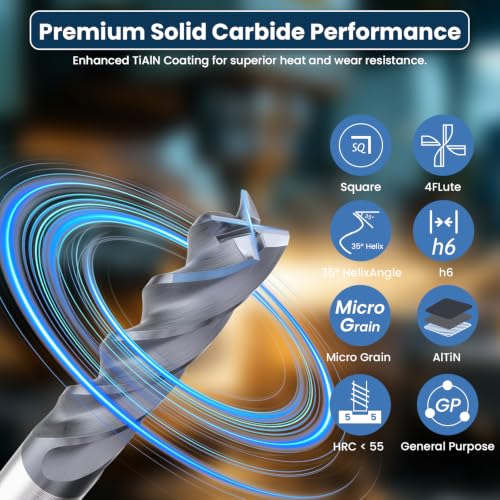 Image of LU&MN Carbide Square End Mill - 4 Flute - LME1 /8 4T (2 Pieces, 1 /8 inch) - for Milling Alloy Steels, Hardened Steel, Metal & More - Mill Bits Sets for DIYers & Professionals