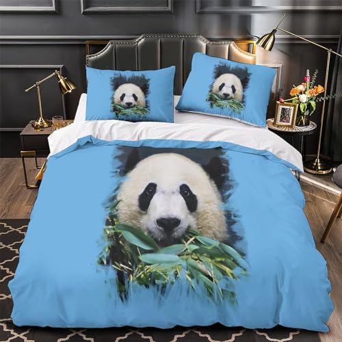 Housse de couette panda 3D 200x200 cm avec taies d'oreiller en microfibre pour lit double - 4