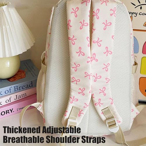 Bow Backpack For Girls, Large Capacity Backpack 3pcs Set, Style Fashion Travel (Red)4