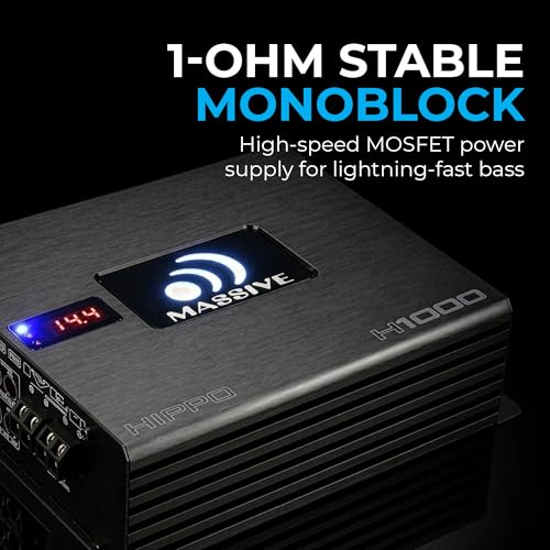 Image of Massive Audio H1000 | 1050 Watt RMS / 2100w Max 1 Ohm Stable Mono Block Hippo Series High Performance Amplifier with Bass Remote