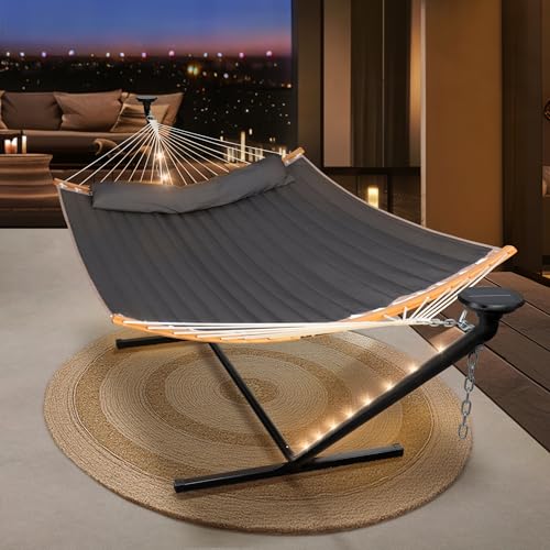 Image of SUNCREAT Backyard Hammock with Solar Powered Lights for Outside, Dark Grey