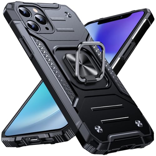 Image of Anqrp Heavy Duty Case for iPhone 11 Pro Case with Enhanced Ring Holder Grip Stand, Military Grade Shockproof Rugged Drop Protective Silicone Hard Slim iPhone 11 Pro Phone Case Cover, Matte Black