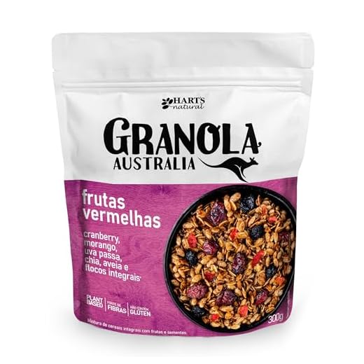 Hart's Natural Granola Australia Frutas Vermelhas | Granola Sem Glúten, Sem Lactose, Vegano | 100% Natural | Alto em Fibras | Snack Saudável | 300