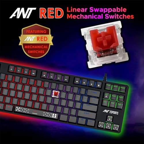 Image of Ant Esports Thunder20 Wired Mechanical Gaming Keyboard and Mouse Combo | TKL Keyboard Rainbow Backlight 26Anti-Ghosting Keys, 6-Button 3600DPI Mouse | USB | PC /Laptop Compatible Red Switch Black