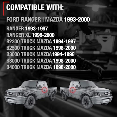 T1A Exterior Front Driver & Passenger Door Handle, Upgraded Metal - Compatible with 1993-2000 Ford Ranger, 94-00 Mazda B2300 B2500 B3000 B4000 - Textured Black - OEM F37Z-1022404-A, 90022, 90021 - Thumbnail 4