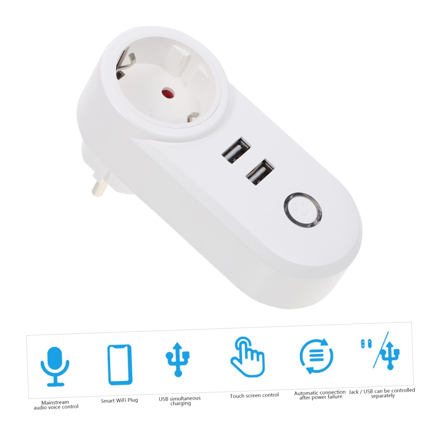 Prise Connectée Wi-fi Double USB 220v 16a pour Maison | Interface USB 5v/2, 1a, Blanc Abs Pc, Commande à Distance, Usage Intérieur