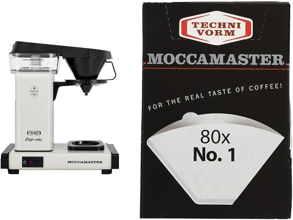 Technivorm Moccamaster 69211 Cup One, One-Cup Coffee Maker 10 Ounce, Off-White & 85090 Cup-One Paper Filters, 80 count, White