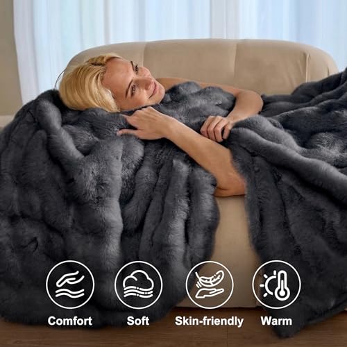 Image of IUUI Electric Heated Blanket Twin 62''x84'',Luxury Faux Rabbit Fur Heating Blanket,Fast Heating with 1 /2 /4 /6 /8 /10 Hours,Overheat Protection, Quick Heating, Memory Function, Gift-Ready Design