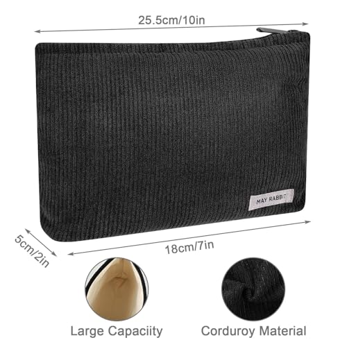 Cosmetic Bags for Women Makeup Bag Organizer Small Mini Makeup Pouch for Purse Corduroy Makeup Pouch Travel Cosmetic Bag Skin Care Bag with Metal Zipper for Travel Toiletry Girls Gift (Black) - Image 2