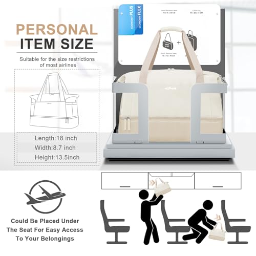 Image of Gym Bag for Women, Carry On Travel Duffel Bag with Shoes Compartment, Beige khaki, Medium, Duffel Bag