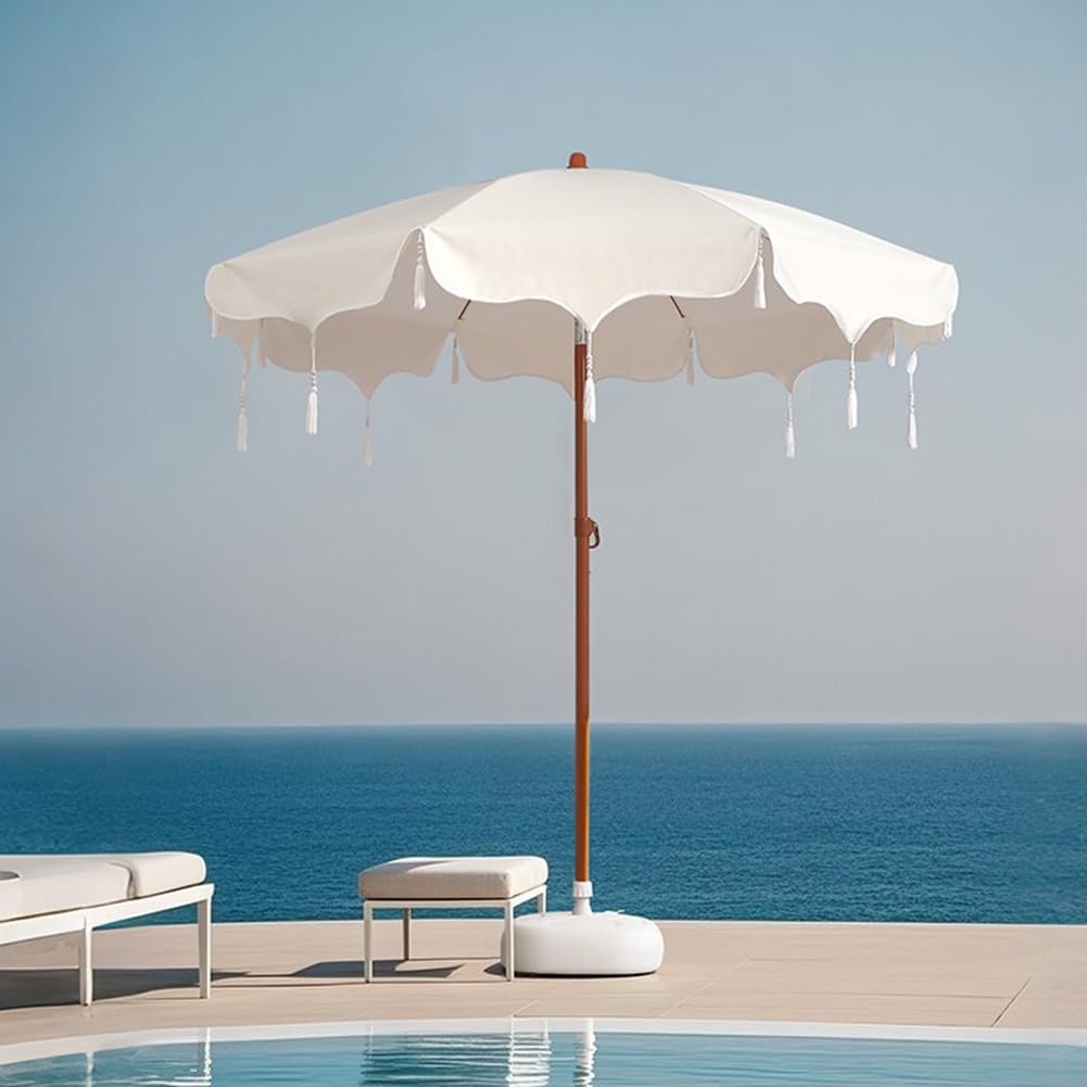 Ombrellone da Spiaggia con Frange, ombrellone da giardino inclinabile,decorativo da esterno per bordo piscina, balcone e giardino