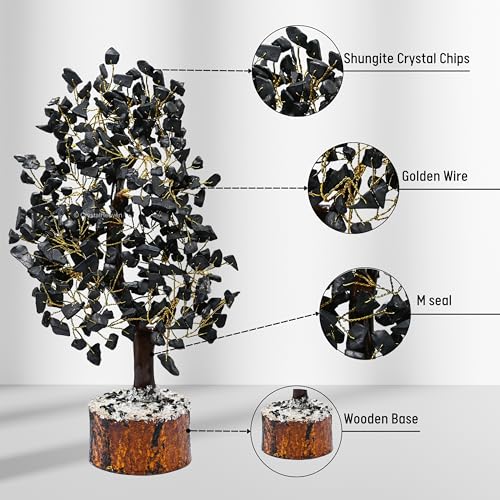 Image of Certified Shungite Crystal Tree for Good Luck - Healing Crystals Money Tree for Wealth, Positive Energy at Home Office - Decorative Spiritual Gifts for Vastu, House Warming