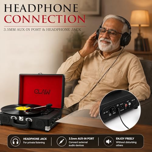 Image of CLAW Stag Portable Pro Bluetooth Turntable | 2x5W Speakers | Jet Black