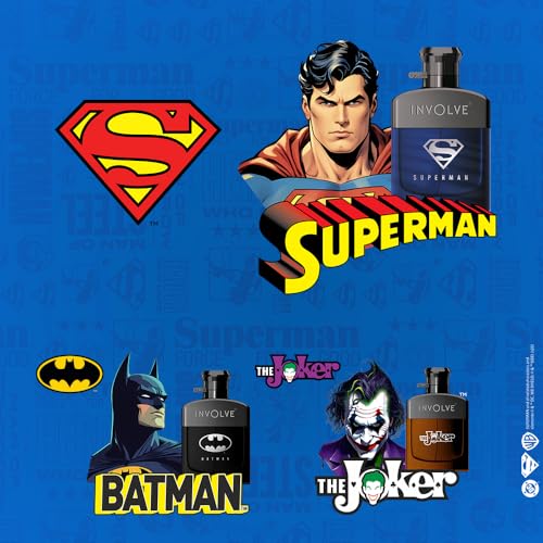 Image of Involve Your Senses Superman Car Perfume Spray with 3 Hanging Cards | DC OFFICIAL MERCHANDISE from Warner Bros | Freshen Up Your Car with Strong Aquatic Notes - WBSPR03-50ml | Car Air Freshener