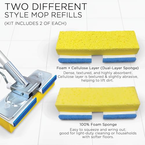 LOLA Squeezematic Butterfly Automatic Sponge Mop, 4 Mop Heads - 2 Foam w/ Cellulose Layer & 2 All Foam, 9" Head w/ Scuff Remover - Image 4