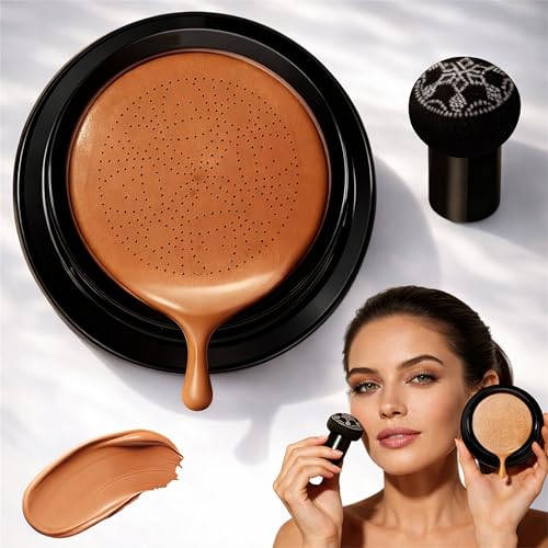 Base Cushion CC Cream Cabeza De Hongo, Acabado Glow Hidratante, Alta Cobertura Modulable, Tono Adaptativo, Larga Duración Para Piel Madura (Deep)